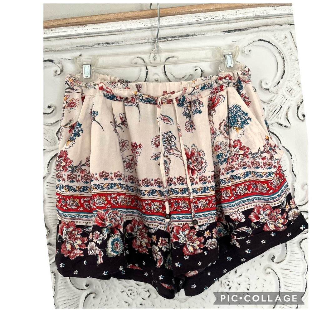 ANGIE RAYON BOHO CONTRASTING PRINT SHORTS FESTIVAL FAIRY-CORE - Picture 3 of 5